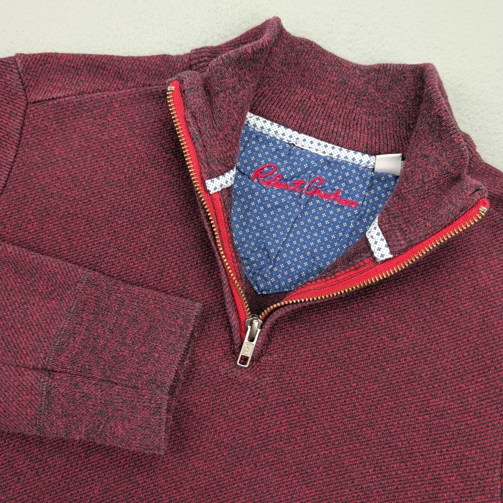 Robert Graham Sweater Mens Small Red 1/4‎ Zip Mock Neck Knit Pullover Casual